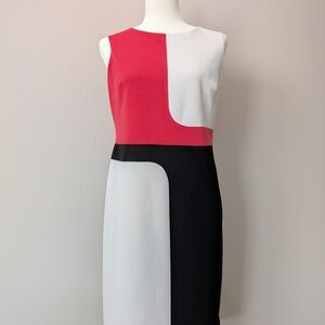 Evan Picone Red and Black Colorblock Midi Dress